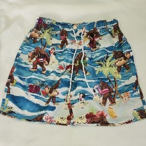 Bigfoot Sasquach Tropical Print Men's Swim Trunks